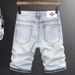 Men's Thin Light Blue Shorts Denim Shorts Youth Trend Worn Print Stretch Slim Fit Mid-Length Pants _viptrois.com