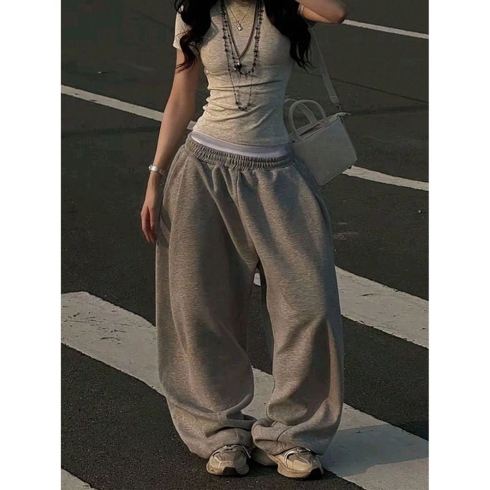 Men's Clothing Trade Spring And Autumn Style Simple Sporty Casual Pants For Women, Loose Fit, Wide Leg, Slimming Long Pants_viptrois.com