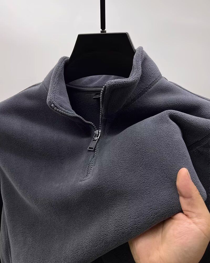 Men's Clothing Half Zipper Sweatshirt Men's Fleece Half-Zip Sweatshirt Winter Warm Thickened Stand Collar Pullover Soft Touch Thermal Top_viptrois.com