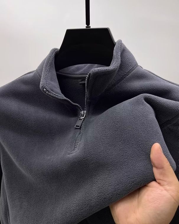 Men's Clothing Half Zipper Sweatshirt Men's Fleece Half-Zip Sweatshirt Winter Warm Thickened Stand Collar Pullover Soft Touch Thermal Top_viptrois.com