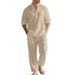 Men's Linen Long Sleeve T-Shirt & Pants Set - Relaxed Fit Casual Outfit (S-XXXL) - Black/White/Sky Blue/Navy/Khaki/Olive_viptrois.com