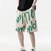 Men's Summer Trendy Printed Letter Casual High Street Style Loose Straight Leg Beach Shorts Outerwear_viptrois.com