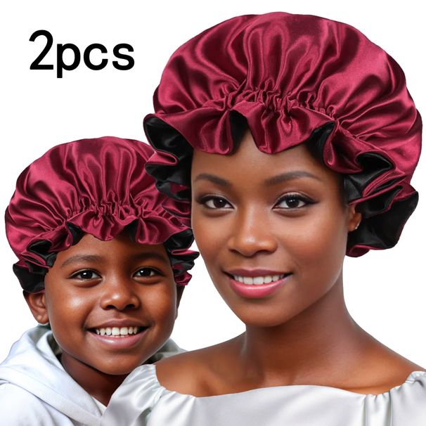 New Sleeping Cap Parent Child Set Double Layer Satin Lace Round Hat Chemotherapy Washing Cap SATINBONNET_viptrois.com