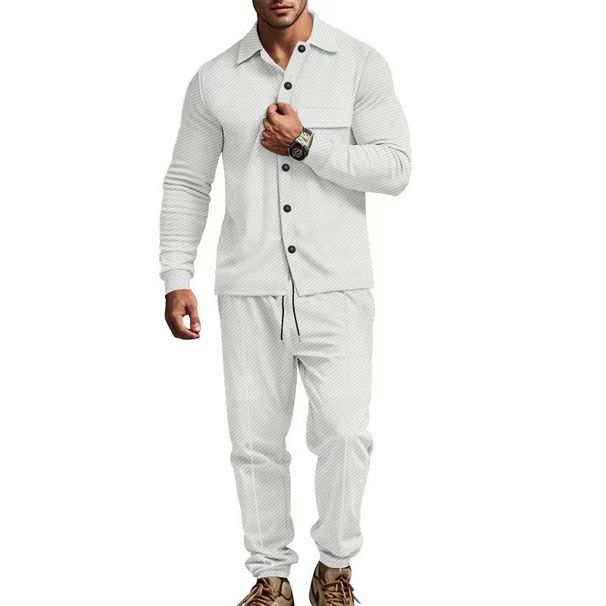 Cross-Border European And American Sleeve Long Pants Two-Piece Sports Casual Jacquard Suit Lapel Set Men's Autumn New_viptrois.com