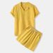 Men's Clothing Spring And Summer Cotton And Linen Solid Color Fashion Lapel Short Sleeved Shirt Shorts Suit Two Piece Set In Stock_viptrois.com