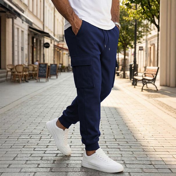 Men's Utility Cargo Pants – Heavyweight Workwear Trousers With Adjustable Drawstring & Multi-Pockets For Outdoor & Casual Wear_viptrois.com