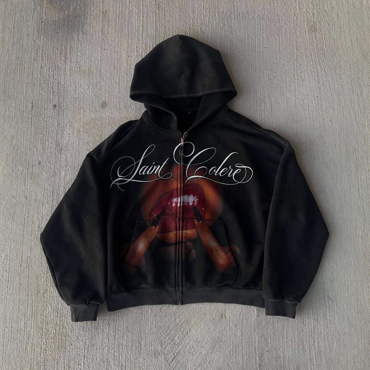 Y2K American Gothic Retro Loose Fit Zipper Hoodie for Men Dark Letter Print Autumn Winter Fashion Streetwear_viptrois.com
