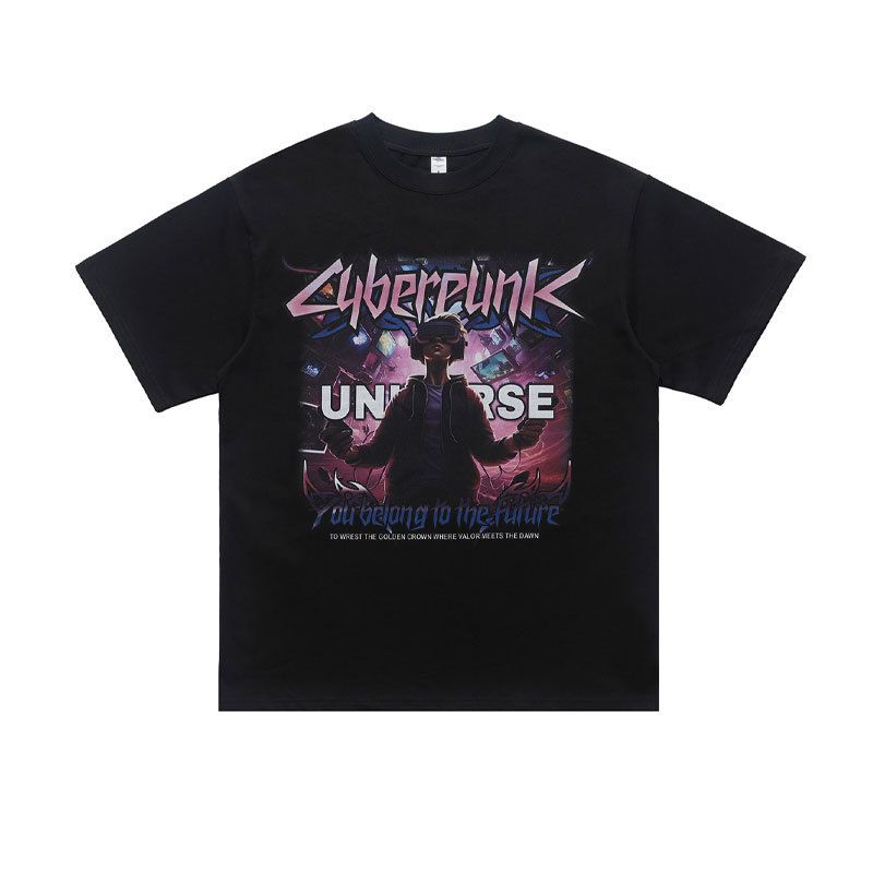 American Street Style Pink Portrait Print Design Pure Cotton Loose Casual Men's T-shirt For Summer_viptrois.com