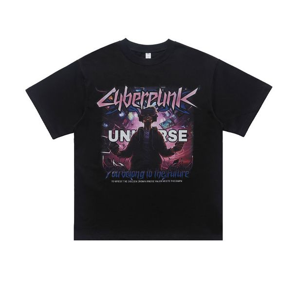 American Street Style Pink Portrait Print Design Pure Cotton Loose Casual Men's T-shirt For Summer_viptrois.com