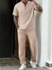 Men's Short Sleeved T Shirt Henry Shirt Casual Loose Trousers Solid Color Suit_viptrois.com