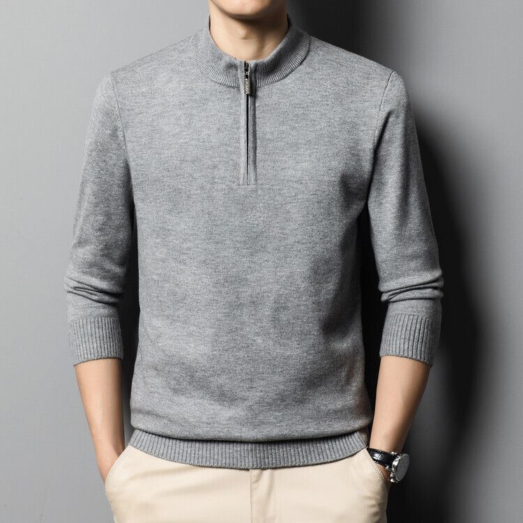 Men’s Half-Zip Knit Sweater – Warm Winter Pullover (Burgundy/Black/Camel/Tibetan Blue/Greyish, M-XXXXL)_viptrois.com