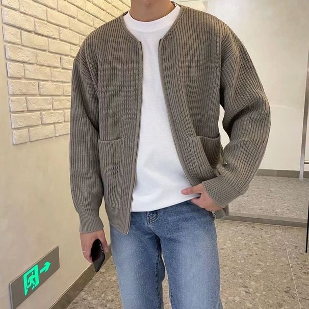 Men's Casual Knit Cardigan Sweater - Soft Loose Fit Long Sleeve Open Front Pullover For Fall Winter (Dark Blue, Gray, Beige, Khaki, Black)_viptrois.com