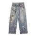 AC Style Graffiti Print Metal Decor Jeans – Unisex Distressed Denim Pants With Patchwork (S-XXXL)_viptrois.com