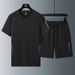 Men's Quick Drying Ice Silk Sports Suit Casual Round Neck Short Sleeved T-Shirt Two-Piece Set_viptrois.com