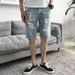 Men's Summer Thin Ripped Denim Shorts Loose Straight Leg Five Point Pants Trendy mid Length New Style_viptrois.com