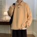 Button Lapel Solid Color Knitted Sweater For Men, Fashionable, Casual, Minimalist Design, Long Sleeved_viptrois.com