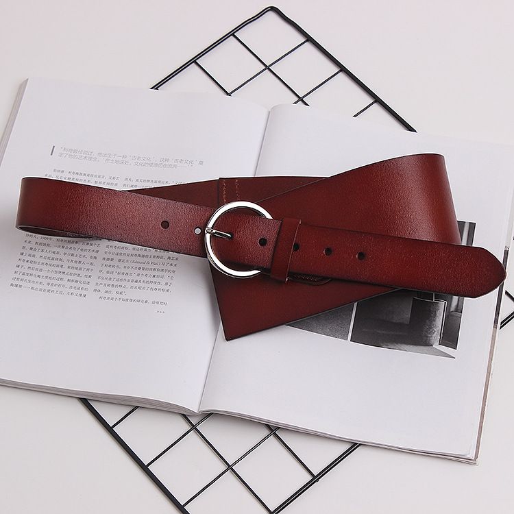 Genuine leather outer girdle for women, skirt, coat, waistband, simple and versatile decorative extra wide belt, Korean fashion straps_viptrois.com