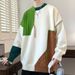 Pure Wow Quick Return Autumn Winter Versatile Color-Block Crew Neck Men's Design Sense Patchwork Lazy Pullover Sweater_viptrois.com
