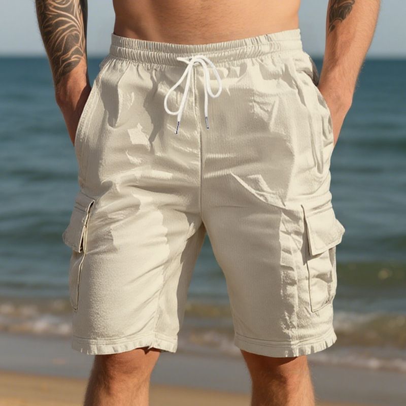 Men's Summer Beach Shorts Breathable Linen Loose Workwear Multiple Pockets Skin Friendly Style_viptrois.com