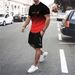 Summer Men's 3D Digital Print T-Shirt And Shorts Set Gradient Color Short Sleeve Two Piece Suit Simple Letter Pattern_viptrois.com