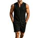 Men's Linen-Blend Short Sleeveless Shirt & Shorts Set, Solid Color Summer Beach Outfit, Minimalist Casual Resort Wear_viptrois.com