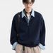 Men's Trendy Color Block Long Sleeve Polo Shirt Hong Kong Style Embroidered Retro Loose Fit Half Zip Sweatshirt_viptrois.com