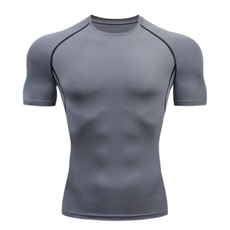 Men's Tight Short Sleeved Fitness Sports Running Training Suit Elastic Breathable Quick Drying Clothes Short Sleeved + T Shirt Clothes Light Version_viptrois.com