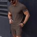 Men's Clothing Summer Casual Men's Polo Shirt Suit Solid Color Waffle Lapel Short Sleeve Two Piece_viptrois.com