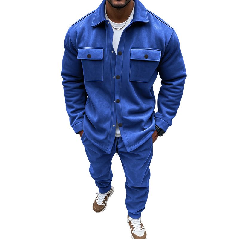 Men's Clothing autumn and winter jacket casual pants two piece men's clothing solid color men's suede suit_viptrois.com