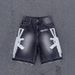 Men's Clothing Washed Hip Hop Letter Printing Men's And Women's Shorts Casual Loose Denim Shorts_viptrois.com