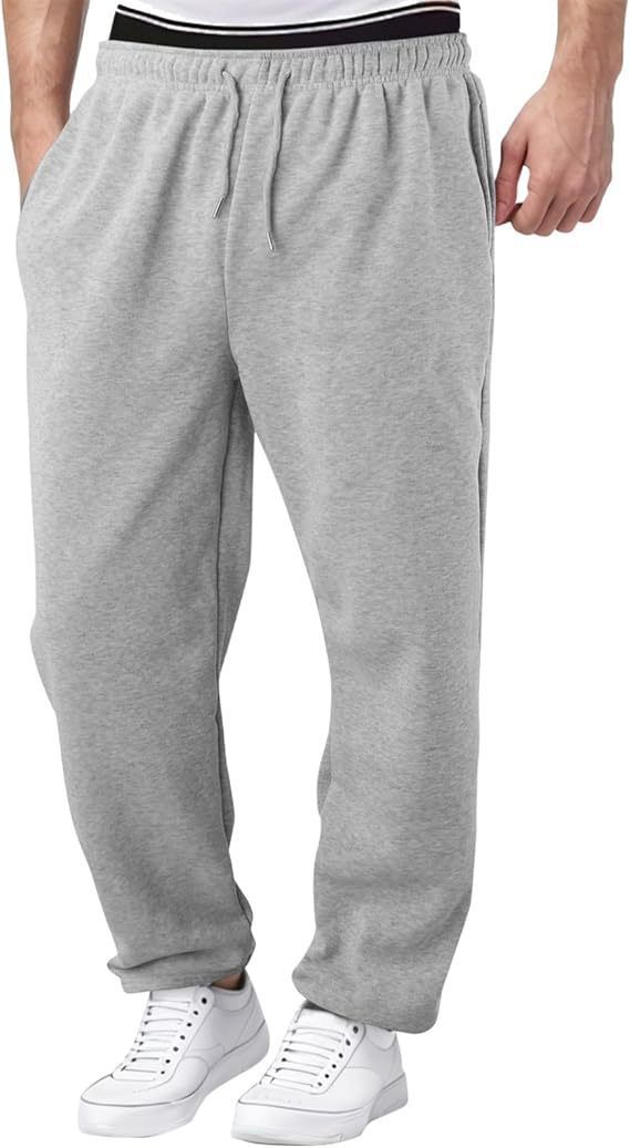 Men's Fleece-Lined Casual Pants Straight Fit Winter Warm Joggers With Elastic Waistband For Daily Wear (Black, Grey, Khaki, White)_viptrois.com