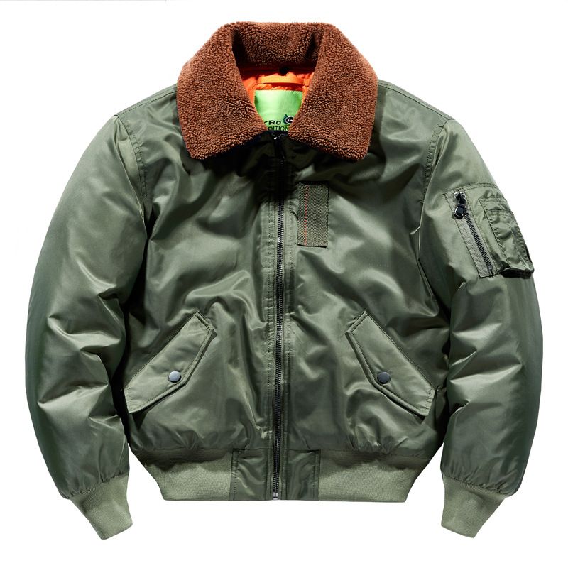 Men’s Winter Bomber Jacket – Thickened Quilted Lining, Faux Fur Collar & Utility Pockets (Military Green, Black, Navy, Oversized Fit)_viptrois.com