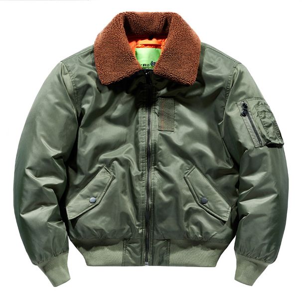 Men’s Winter Bomber Jacket – Thickened Quilted Lining, Faux Fur Collar & Utility Pockets (Military Green, Black, Navy, Oversized Fit)_viptrois.com