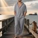Men's Summer Casual Suit Loose Fit Linen Hooded Long Sleeved Shirt And Trousers American Style_viptrois.com