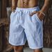 Men's Linen Shorts Drawstring Elastic Waist Straight Leg Solid Color Breathable 7/8 Length Casual Everyday Beach Shorts_viptrois.com