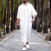 Men's Clothing New Ethnic Loose Casual V Neck Mid Sleeve Jumpsuit_viptrois.com