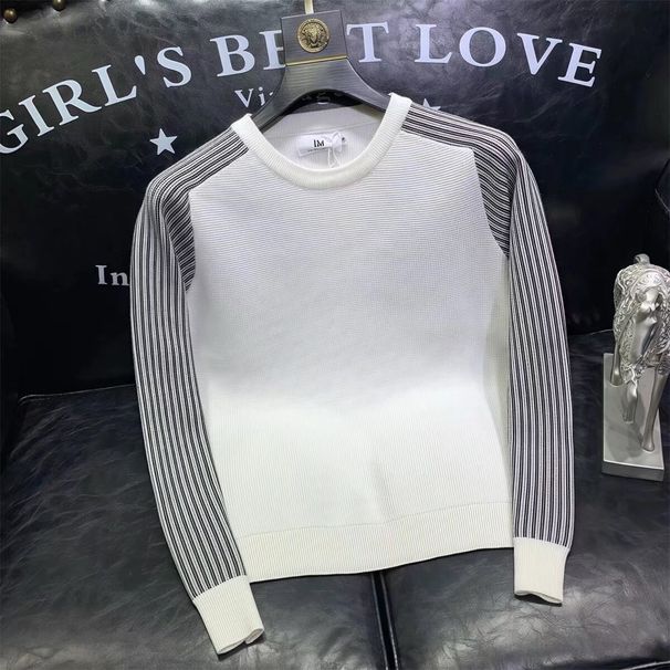 New Long Sleeved Knitted Sweater With Men's Splicing, Contrasting Color Stripes, Light Mature Style_viptrois.com