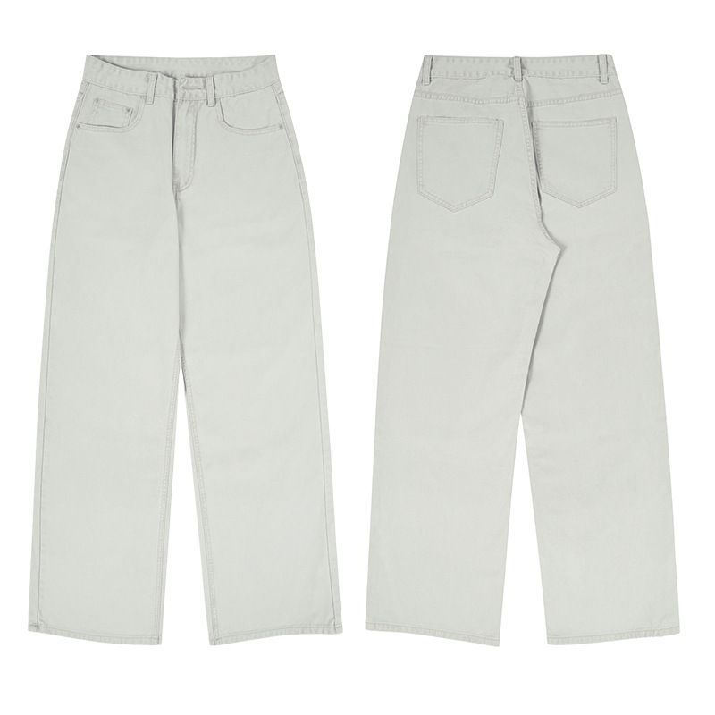 Men's Clothing & Archer0603 & Spring Retro Stonewash Simple Versatile White Jeans Unisex Loose Straight Leg Pants_viptrois.com