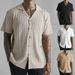 Men's Clothing Spring And Summer Men's Knitted Button Down Shirts Casual Men's Breathable Short Sleeved Shirt Tops_viptrois.com