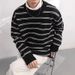 Striped Sweater Men's Autumn And Winter Loose Pullover Sweater Versatile, Thick Base Knit Sweater_viptrois.com