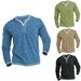 Men's Clothing new colorful cotton small V neck cardigan men's casual autumn and winter long sleeved comfortable soft stretch henley T shirt_viptrois.com