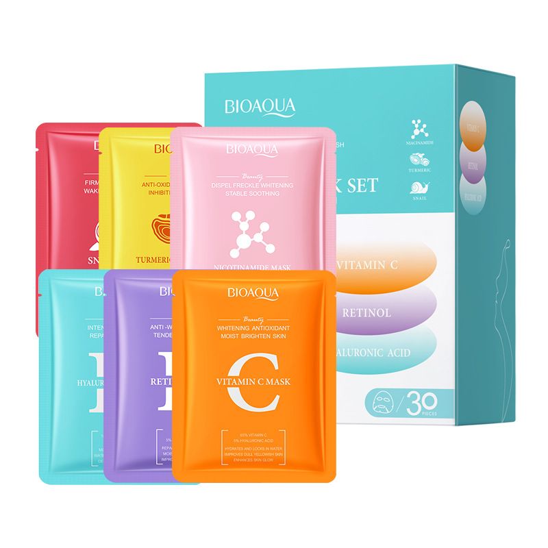BIOAOUA Moisturizing And Shining Vitamin Turmeric Mask Set Series Mask Set 20g * 30pieces (5 Pieces Each)_viptrois.com