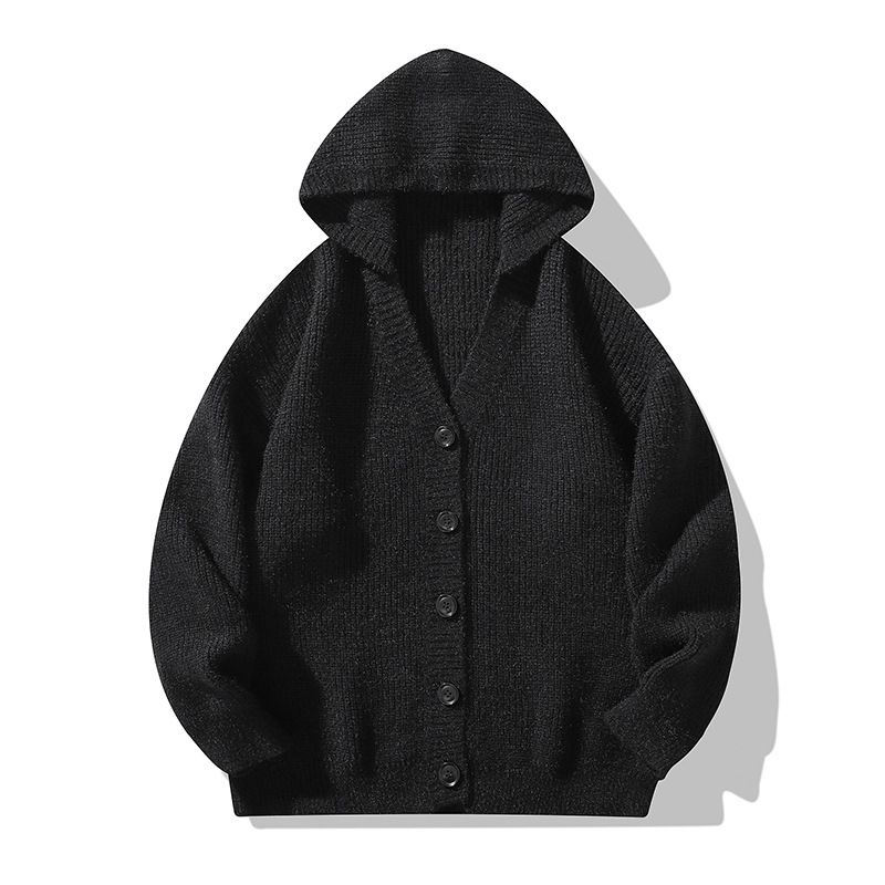 Men's Korean Style Hooded Cardigan – Trendy College Casual Sweater (White/Grey/Black)_viptrois.com