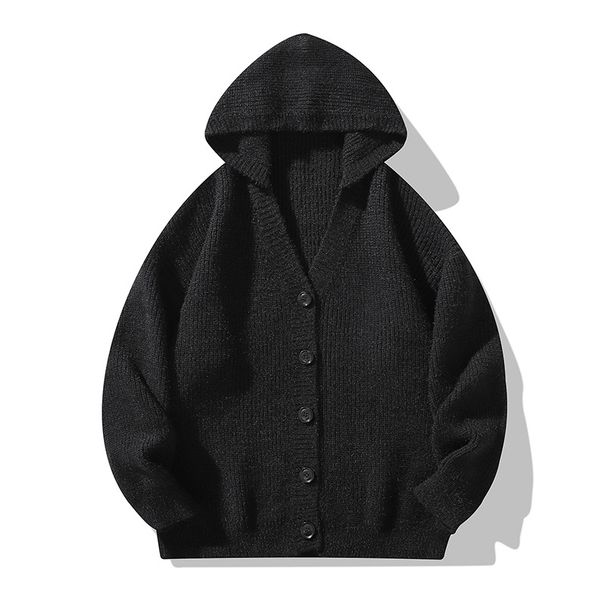 Men's Korean Style Hooded Cardigan – Trendy College Casual Sweater (White/Grey/Black)_viptrois.com