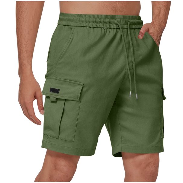 Men's Clothing Men's Solid Color Drawstring Elastic Waist Multi Pocket Straight Shorts Overalls Casual Pants_viptrois.com