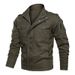 Men's Casual Work Jacket - Lightweight Cotton Spring Autumn Coat With Zipper, Loose Fit, Stand Collar (Khaki, Green, Black) - Sizes 4XL-6XL_viptrois.com