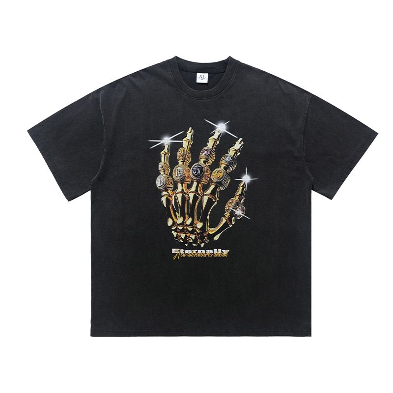 Amican Street Style Loose Small Neckline Pure Cotton Washed Vintage Short Sleeve T-Shirt For Men And Women_viptrois.com