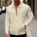 Men’s Heavyweight Waffle-Knit Cardigan Jacket – Zippered Pockets & Lapel Collar (Black/White/Blue/Khaki, S-XXXL)_viptrois.com