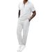 Men's Solid Color Jacquard Pocket Lapel Half Zipper Short Sleeved Trousers Two Sets_viptrois.com