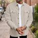 Autumn Men's Solid Color New Waffle Double Pocket Cardigan Button Long Sleeve Casual Shirt_viptrois.com